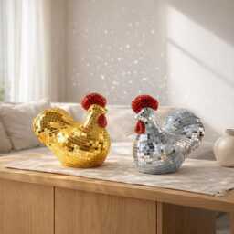 Mirror Mosaic Rooster Ornament - Disco Glam Sparkle Decor Statement Gift For Her Birthday & Housewarming UK - thumbnail 4