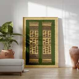 Green Folk Textile Poster - Vintage Tapestry Pattern Art Botanical Carpet Motif - thumbnail 3