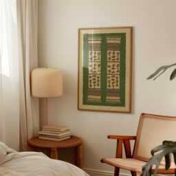 Green Folk Textile Poster - Vintage Tapestry Pattern Art Botanical Carpet Motif - thumbnail 2