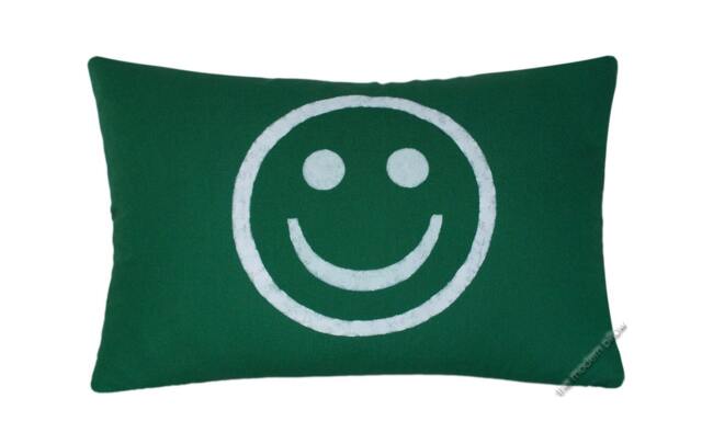 Green & White Smiley Decorative Throw Pillow Cover/Case Cushion 12x18 - image 1