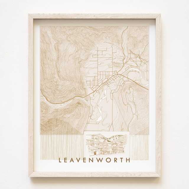 Leavenworth Map Hand Drawn Topographic Washington Drawing - Art Print Bavarian Architecture Travel Souvenir Rental Decor Home Gift - image 1