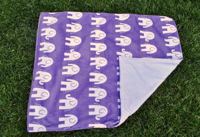 Baby Minky Blanket, Purple Elephants - image 1