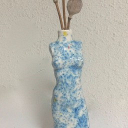 Vessel Sculpture Figurative Art Garden Ceramic Lady Doll Vase - thumbnail 2