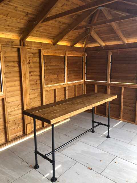 Outdoor Bar Table, Solid 45mm Rustic Timber, Industrial Tube Legs, Dining Patio Garden, Garden - image 1