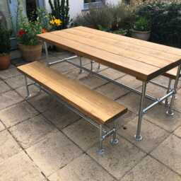 Outdoor Bar Table, Solid 45mm Rustic Timber, Industrial Tube Legs, Dining Patio Garden, Garden - thumbnail 3