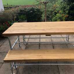 Outdoor Bar Table, Solid 45mm Rustic Timber, Industrial Tube Legs, Dining Patio Garden, Garden - thumbnail 4