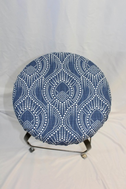"Round Barstool Cover With Cushioned Foam Elasticized, Alyssa Regal Navy Slub Kitchen Stool Padded 12"" To 20" - image 1
