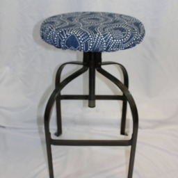 "Round Barstool Cover With Cushioned Foam Elasticized, Alyssa Regal Navy Slub Kitchen Stool Padded 12"" To 20" - thumbnail 2