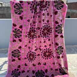 Handmade Uzbek Suzani Velvet Quilt - Vintage Inspired Bedspread - thumbnail 3