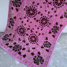 Handmade Uzbek Suzani Velvet Quilt - Vintage Inspired Bedspread - thumbnail 4