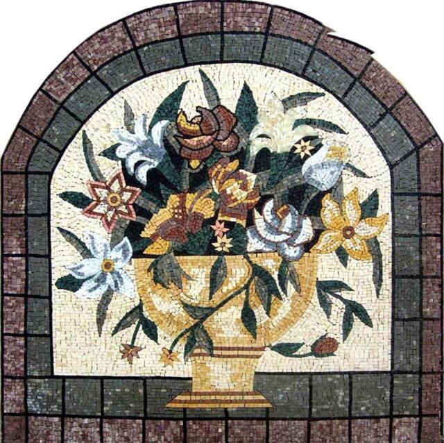 Yellow Floral Vase Roman Mosaic