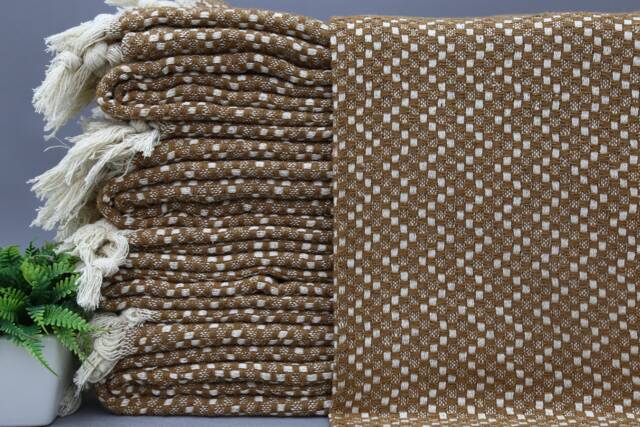 Turkish Throw-Turkish Blanket-Cotton Blanket-Patterned Blanket-79''x87''-Brown Blanket-Bed Cover-Sofa Decor-Handmade Blanket(Mrt, Hsr, Pk