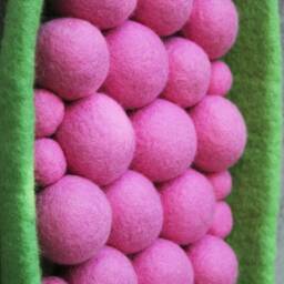 Felted Wool Sculpture 3D Pop Art Sculpture, Unusual 3D Wall Art, Pink Bubbles With Green Frame, Dopamine Decor, Sculptural Wall - thumbnail 3