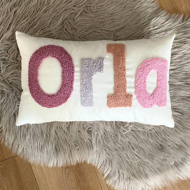 Personalized Name Pillow, Nursery Custom Embroidered Punch Needle Baby Room Decor, Decorative Pillow - image 1