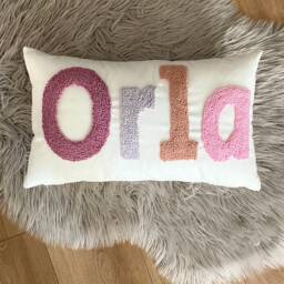Personalized Name Pillow, Nursery Custom Embroidered Punch Needle Baby Room Decor, Decorative Pillow - thumbnail 1