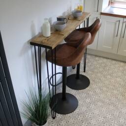 Wooden Breakfast Bar With Hairpin Legs, Scaffold Board, Kitchen Table, Rustic Bar, Desk - thumbnail 3