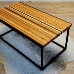 Butcher Block Coffee Table, Solid Wood Top, Black Steel Base - thumbnail 4