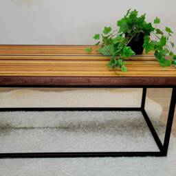 Butcher Block Coffee Table, Solid Wood Top, Black Steel Base - thumbnail 2