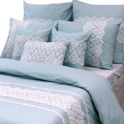 King, Queen & Twin Size Blue Decorative Duvet Cover Set, Cotton Lace Embroidery, French Toile Contemporary - Breeze - thumbnail 2