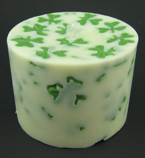 Saint Patrick's Day Shamrock Clover Green & White Soy Pillar Candle - image 1