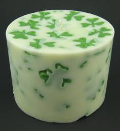 Saint Patrick's Day Shamrock Clover Green & White Soy Pillar Candle