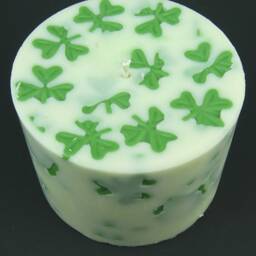 Saint Patrick's Day Shamrock Clover Green & White Soy Pillar Candle - thumbnail 3