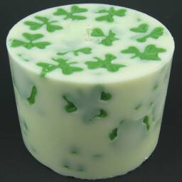Saint Patrick's Day Shamrock Clover Green & White Soy Pillar Candle - thumbnail 2