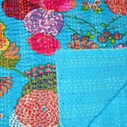 Indian Fruit Print Kantha Quilt Handmade Gudari Bed Sheet Throw Cotton Bedspread Bohemian Quilt, Hand Quilted Blanket - thumbnail 2