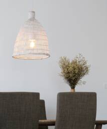 Handmade White Bamboo Pendant Lamp, Rustic Asian Woven Light