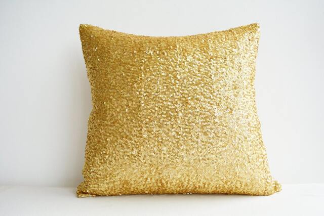 Bright & Shiny Gold Pillow Cover , Christmas Interiors Sequin Cushion Metallic - image 1