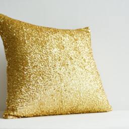 Bright & Shiny Gold Pillow Cover , Christmas Interiors Sequin Cushion Metallic - thumbnail 3