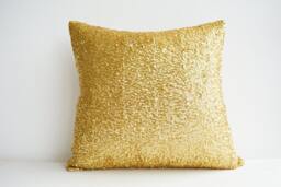 Bright & Shiny Gold Pillow Cover , Christmas Interiors Sequin Cushion Metallic - thumbnail 1