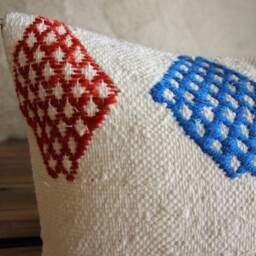 40cm Vintage Kilim Cushion Cover Handwoven - White With Strong Vibrant Primary Colours - thumbnail 3