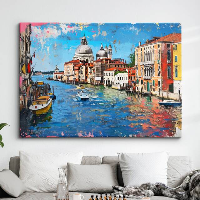 Venice Italy Gondola Boat Canal River Landmark Oil Painting Style Wall Art Framed Calming Canvas Poster Print Home/Office Room Decor Gifts - image 1