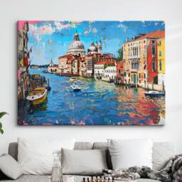 Venice Italy Gondola Boat Canal River Landmark Oil Painting Style Wall Art Framed Calming Canvas Poster Print Home/Office Room Decor Gifts - thumbnail 1