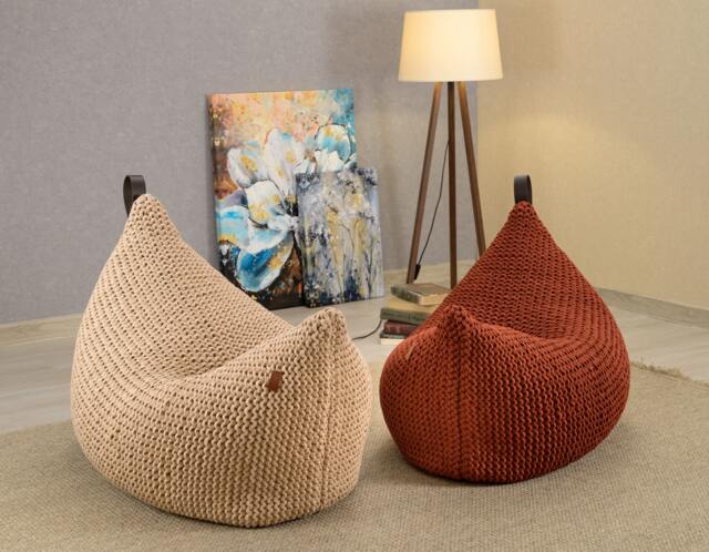 Beige Bean Bag Chair, Floor Sofa Copper, Unique Large Floor Pillow, Bean Own Yarn Production 37Colors Unfilled - image 1