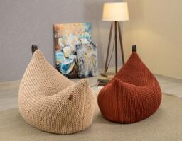 Beige Bean Bag Chair, Floor Sofa Copper, Unique Large Floor Pillow, Bean Own Yarn Production 37Colors Unfilled - thumbnail 1