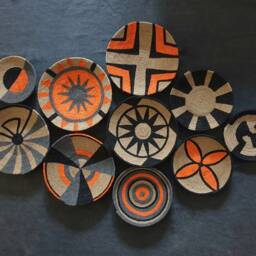 African Wall Basket Set Orange Bohemian Woven Decor - 10 Piece - thumbnail 2