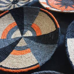 African Wall Basket Set Orange Bohemian Woven Decor - 10 Piece - thumbnail 4