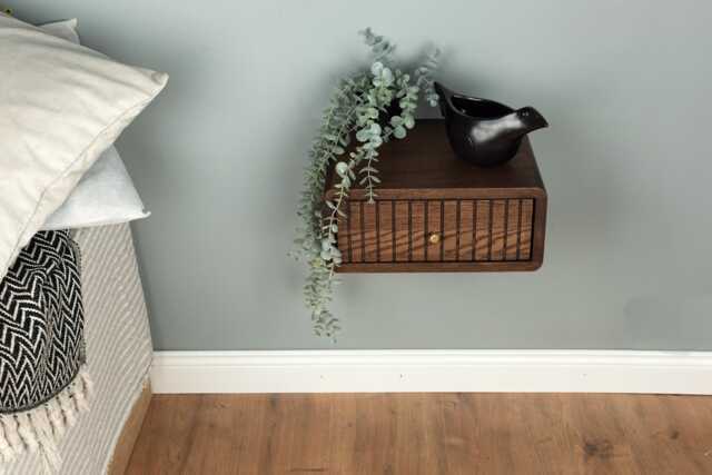 Floating Nightstand With Fluted Drawer in Solid Oak - Modern Wall Mounted - image 1