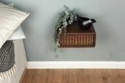 Floating Nightstand With Fluted Drawer in Solid Oak - Modern Wall Mounted - thumbnail 1