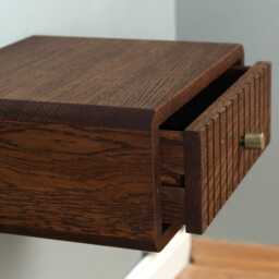 Floating Nightstand With Fluted Drawer in Solid Oak - Modern Wall Mounted - thumbnail 4