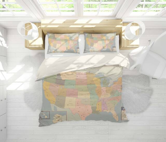 Usa Map Duvet Cover Set, Vintage Travel Bedding - image 1