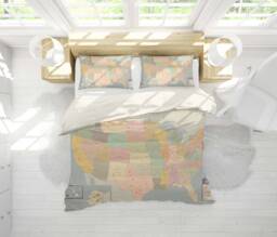 Usa Map Duvet Cover Set, Vintage Travel Bedding - thumbnail 1