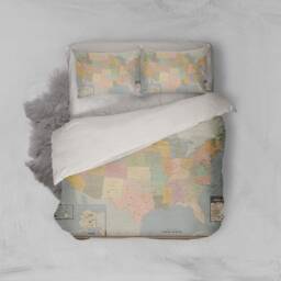 Usa Map Duvet Cover Set, Vintage Travel Bedding - thumbnail 2