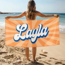 Personalized Name Beach Towel, Oversized Custom Monogram Pool Signature Towel For Kids, Vacation Gift, Picnic - thumbnail 1