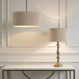 Sand Matt Velvet Drum Lampshade - Wall, Table, Floor Ceiling Lamp Custom Sizes & Lining Options Handmade Bespoke Light Beige Shade UK - thumbnail 2
