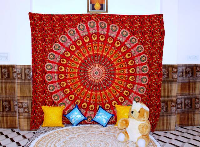 Red Cotton Mandala Tapestry Bohemian Wall Hanging - Queen/Twin Size - image 1