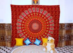 Red Cotton Mandala Tapestry Bohemian Wall Hanging - Queen/Twin Size