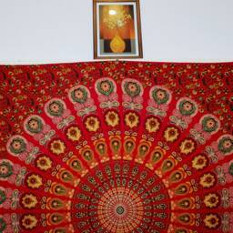 Red Cotton Mandala Tapestry Bohemian Wall Hanging - Queen/Twin Size - thumbnail 3